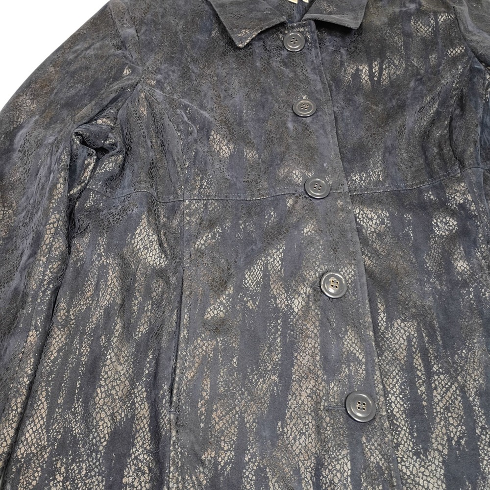 Erin London Textured‎ Snake Print Blazer Women's XL Navy Blue Velour Whimsigoth - Picture 2 of 10